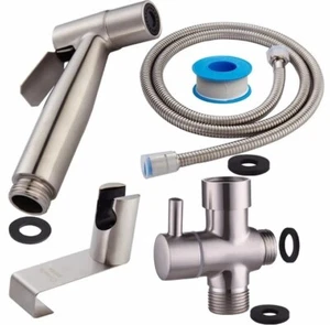 WC Bidet Sprayer Hand Shattaf Badezimmer Duschkopf T-Adapter Set Nickel - Bild 1 von 10