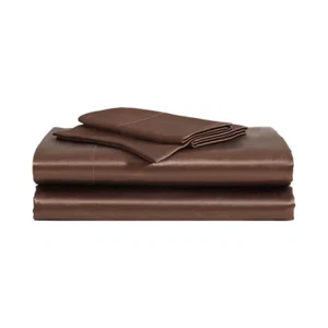 Solid Satin 3-Piece Espresso Brown Satin Twin Sheet Set - Picture 1 of 6