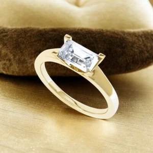 Anillo de diamantes de oro amarillo de 14 k corte esmeralda de 1,00 quilates certificado IGI cultivado en laboratorio - Imagen 1 de 11