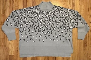 IMAN Global Chic Leopard Pullover Sweater Slate Gray 1X NWT - Picture 1 of 10