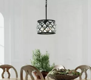Crystal Chandelier 3 Light Fixture Matte Black Mini Pendant Kitchen Island 12" - Picture 1 of 8