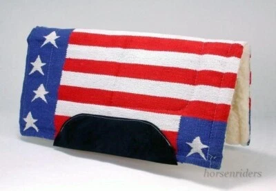 TOUGH 1 Western Saddle Pad - Patriotic Stars & Stripes - Fleece Lining - 32"x32 -Red/Whi