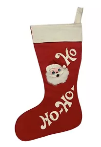 Vintage Weihnachtsmann Ho Ho rot Filz Weihnachtsstrumpf Handarbeit Pailletten 50er 60er - Bild 1 von 12