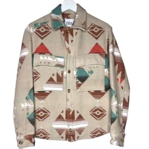 ZARA Southwestern Camicia con bottoni Giacca Shacket Vestibilità Relaxed Taglia S - Foto 1 di 7