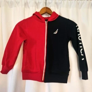 Nautica Childs Size 5 Blue Red Full Zip Sweatshirt Hooded Preppy Classic Summer - Picture 1 of 10