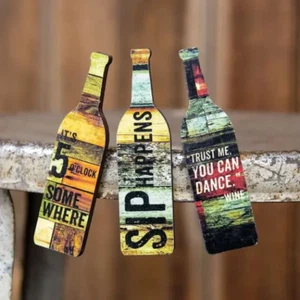 Sip Happens Wooden Wine Refridgerator Magnets - Set of 6 - Picture 1 of 4