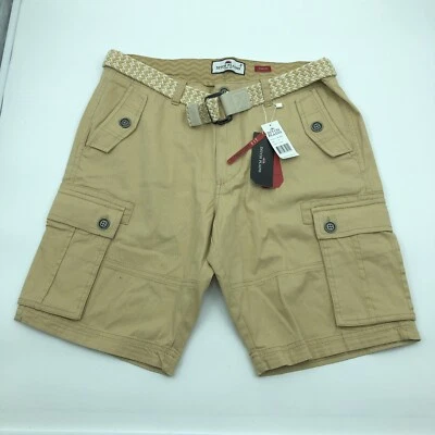 Ditch Plains Khaki Stretch 10” Cargo Shorts Belted Straw 34 NWT - Image 1 of 4