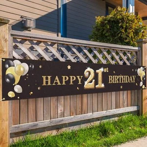 Happy 21st Birthday Backdrop Black Photo Background Banner Cheers to 21 Years... - Picture 1 of 5
