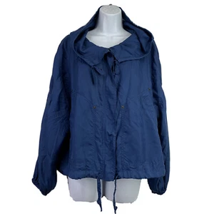 Chaqueta Bombardero Recortada de Seda Donna Karen Nueva York con Capucha Azul Manga Puff M - Imagen 1 de 9