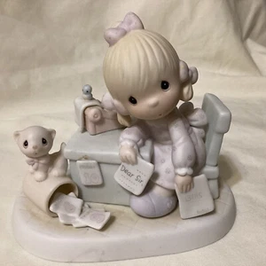 Precious Moments Figurine Praise The Lord Anyhow Girl Desk Cat Bills Vtg 1982 - Picture 1 of 6