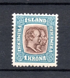 Islandia 1907 Antiguo 1 Corona Dos Reyes Sello (Michel 60) MLH - Imagen 1 de 2