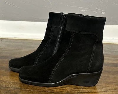 Botín La Canadienne Elizabeth para mujer talla 8 bota de tacón ancho gamuza negra Foto 1 de 4