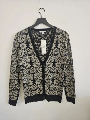 Cárdigan para mujer New York & Company pequeño suéter metálico floral con botones Foto 1 de 4