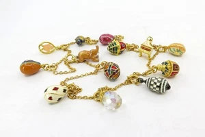 Joan Rivers Charm Halskette 13 Emaille Charms 9 Faberge inspirierte Eier 28 Zoll  - Bild 1 von 7