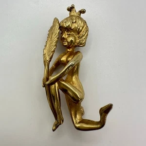 Hobé Hobe vintage tono dorado mujer arrodillada con hoja figura broche prendedor - Imagen 1 de 6