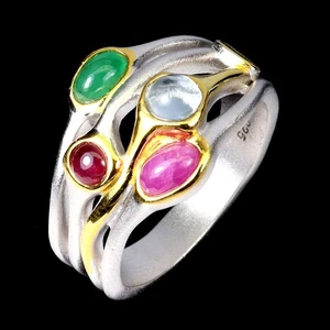 925 Sterling Silver Ring Oval Ruby Emerald Topaz Handmade Gemstone Jewelry - Picture 1 of 14