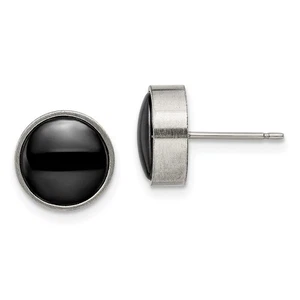 Titanium Brushed with Black Ceramic Circle Post Earrings - Imagen 1 de 3