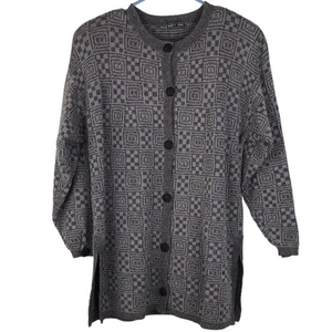 Nancy Jemio Hand Knit Cardigan Sweater Jacket Button Up Geometric Checked Medium - Picture 1 of 12