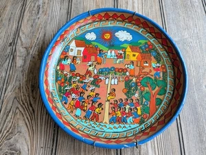Mexican Folk Art Pottery Red Terracotta Platter Wall Decor Plate Handpainted 9.5 - Picture 1 of 8