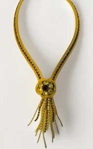 Collar llamativo vintage de Elsa Schiaparelli - malla dorada con borlas de diamantes de imitación - Imagen 1 de 15