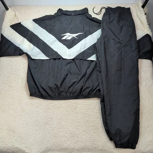 Y2K Vintage Reebok Hooded Windbreaker Tracksuit Men's 2XL Nylon Black Classic - Picture 1 of 24