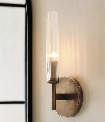 Aplique de vidrio acanalado Pottery Barn Cooper de latón caído 545225 NUEVO Foto 1 de 4