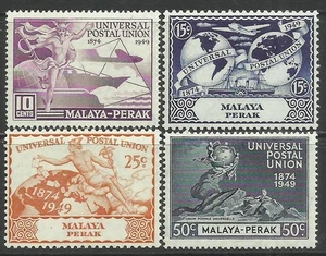 Malaya Perak 1949 UPU set of 4 Mint Never Hinged Fresh Gum - Picture 1 of 1