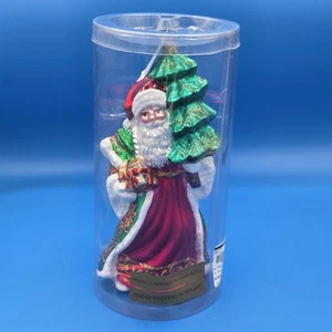 VTG Northstar Poland 8.5" Blown Glass Poinsettia Santa Christmas Tree Ornament - Picture 1 of 9