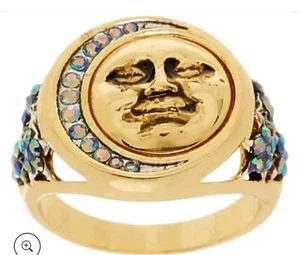 Kirks Folly Moon Shadow Ring Size 8 Goldtone Metal Purple Ab Stones EUC - Picture 1 of 12