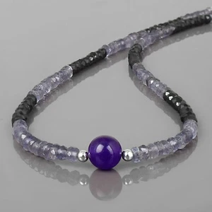 Nera Naturale Spinello Iolite Multicolore Perline Argento Catena Artigianale 18 - Foto 1 di 5