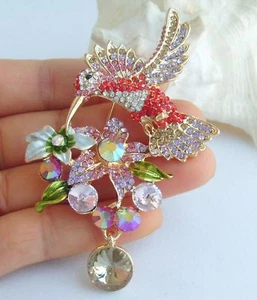 Colgante broche colgante colibrí de cristal estrás multicolor de 3,54" KPA01775C2a - Imagen 1 de 3