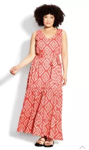 Super Quality Cotton Coral AVENUE EVANS Tiered Maxi ANNIE Dress BNWT Size 16 - Picture 1 of 9