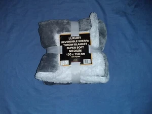 LUXURY REVERSIBLE SHERPA THROW BLANKET - Picture 1 of 2