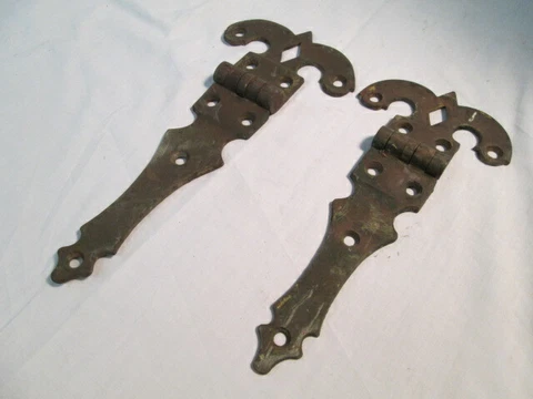 2 Ornate Brass Antique Gate Hinges-11" Cover