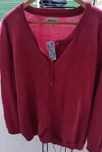 WOMAN'S AVENUE LONG SLEEVE BUTTON UP RED CARDIGAN TOP SIZE 26/28 - Picture 1 of 2