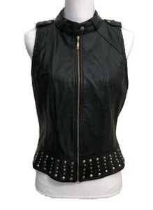 NWT - Double Zero Women's Sleeveless Vest, Medium, Studded Black Faux Leather - Picture 1 of 11