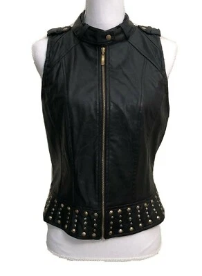 NWT - Double Zero Women's Sleeveless Vest, Medium, Studded Black Faux Leather - Image 1 of 4