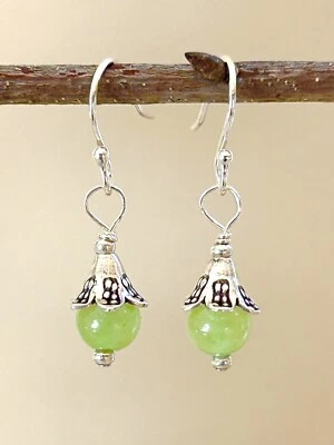 Kiwi Lime Green Jade Gemstone Sterling Silver Earring Sundance Treasures Jewelry - Image 1 of 3