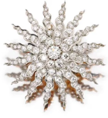 Broche antiguo American Diamond Sunburst 3,82 quilates diamante plata pureza 92,5 Foto 1 de 4