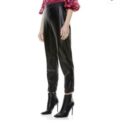 Jogger ALICE + OLIVIA Clásico Pete Cuero Vegano Negro Cintura Elástica Goth Rock L Foto 1 de 4