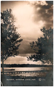 Postcard RPPC Winona Lake Sunset View, IN Vertical Card - Picture 1 of 2