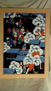 EARLY 20c CHINESE ORIGINAL COLORED LITHOGRAPH ON PAPER W/ CHILDREN WINTER SCENE - Picture 1 of 7