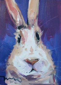 JOSE TRUJILLO Oil Painting IMPRESSIONISM Collectible ORIGINAL Bunny Rabbit - Picture 1 of 6