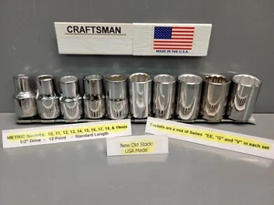 Craftsman 10 Pc 1/2" Drive METRIC Socket Set 10mm-19mm G, V,  EE Series  NOS USA - Picture 1 of 9
