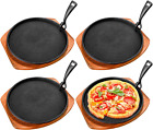 Cast Iron Fajita Plate Set with Wooden Base and Gripper, 9.84'' Steak Sizzling P