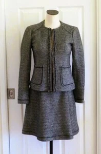 Nanette Lepore Black White Metallic Tweed Thick Chain Trim Jacket 4 Skirt 6 $350 - Picture 1 of 21