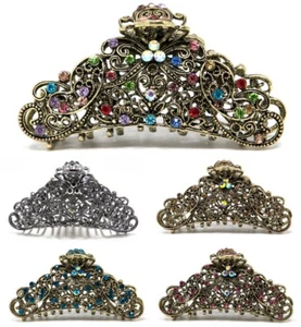 USA Woman Large elegant metal hair claw rhinestones crystal bridal hair clip - Picture 1 of 17