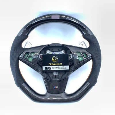 Volante LED de fibra de carbono personalizado para BMW E60 E61 M5 E63 E64 M6 2006-2010 Foto 1 de 4