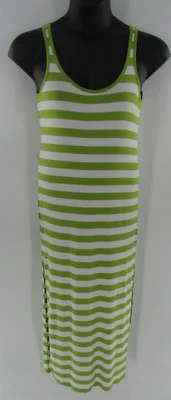 Vestido Michael Kors Para Mujer Talla Mediana Maxi Rayas Verde y Blanco Sin Mangas Aberturas Foto 1 de 4