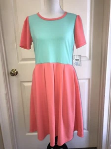 Neu mit Etikett Lularoe Amelia Kleid koralle und türkis dehnbar strukturiert Größe XL - Bild 1 von 3